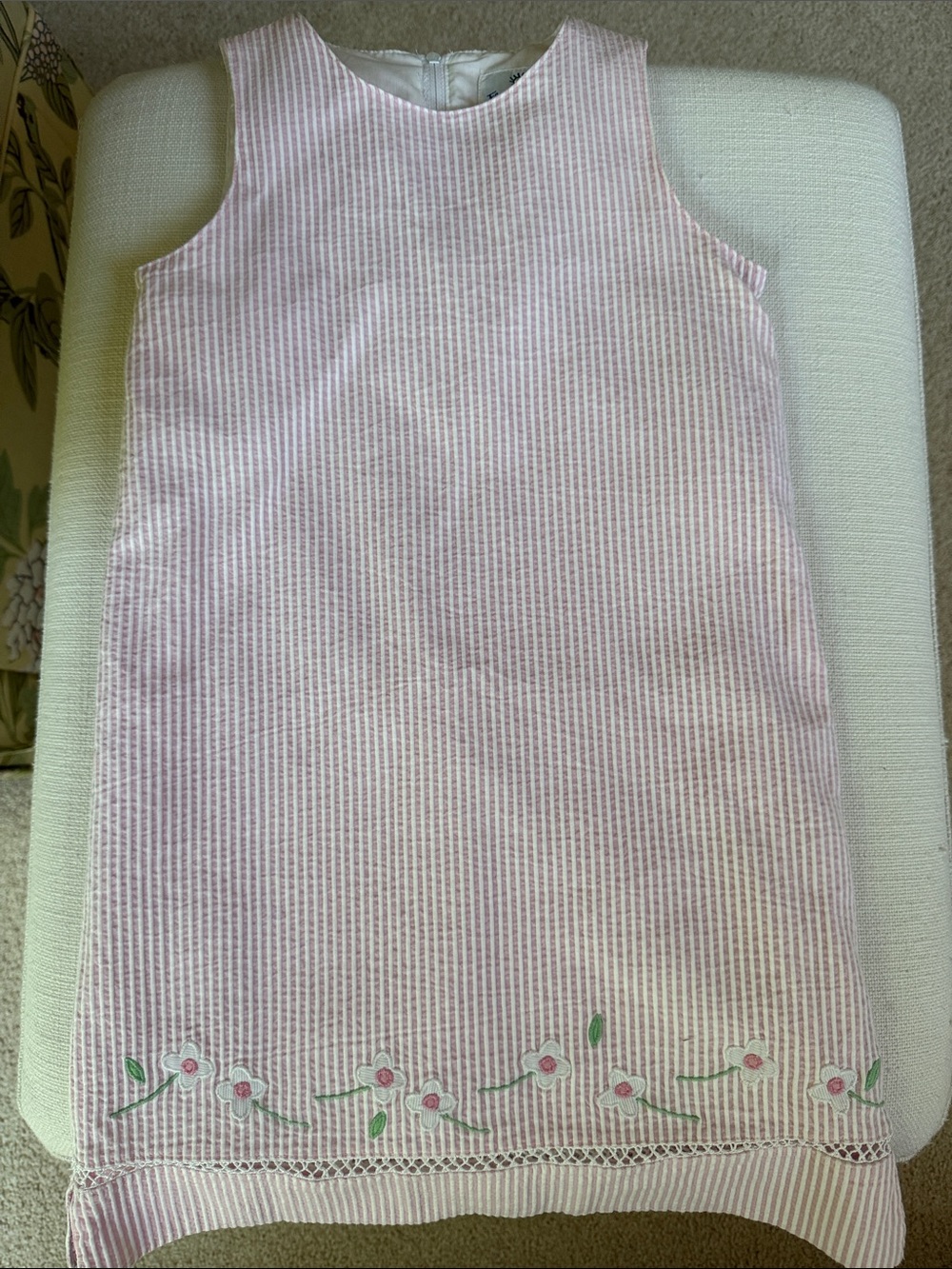 Florence Eisman Pink Seersucker Embroidered Shift Dress
